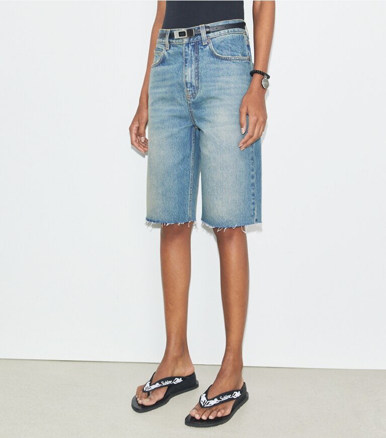 Tory Burch designer bas Short en denim de coton in Vintage Blue Wash front