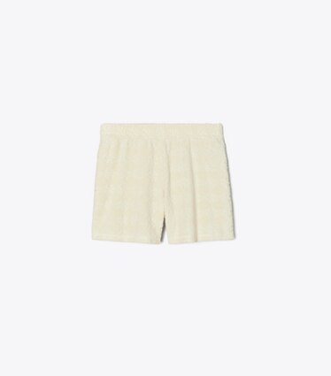 Tory Burch designer paréos Short en ratine à logo Jacquard dans NEW IVORY de face
