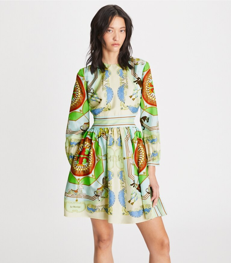 Tory Burch designer dresses Short Printed Silk Dress in Blue Multi front