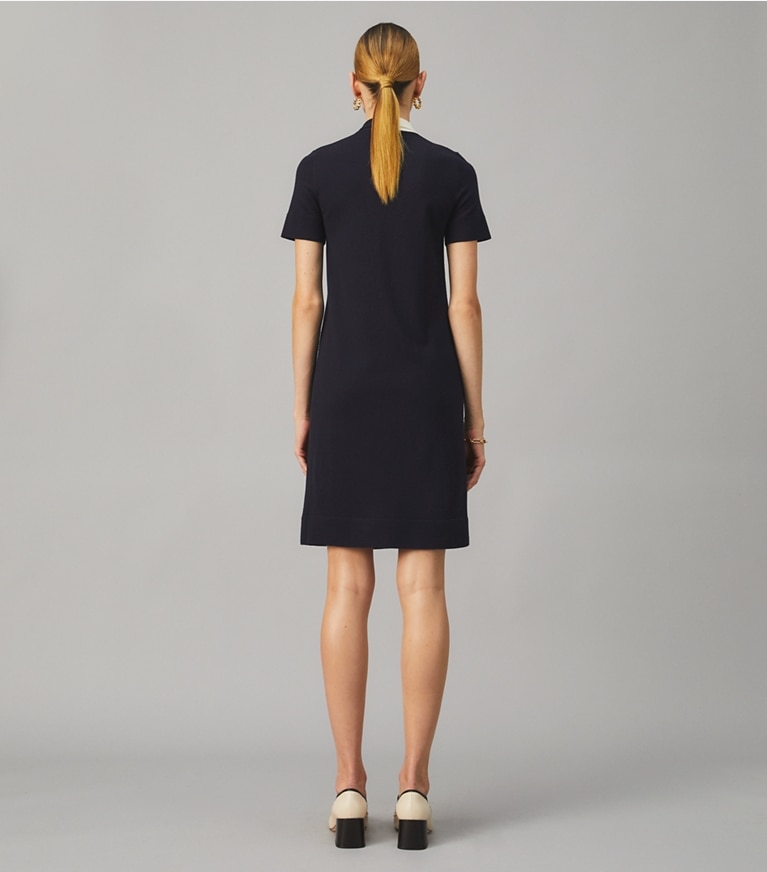 Tory Burch designer dresses Short Sleeve Bow Sweater Dress in Medium Navy/New Ivory front