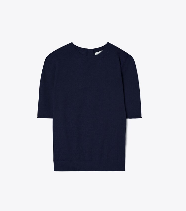 Tory Burch designer sweaters Short-Sleeve Crewneck in Navy front