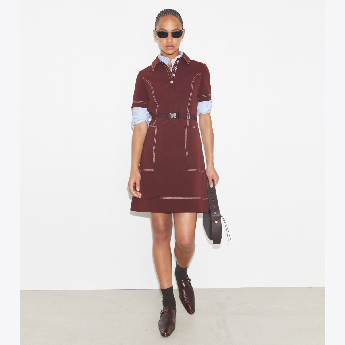 Short-Sleeve Pick Stitch Golf Dress: Women's Designer Dresses