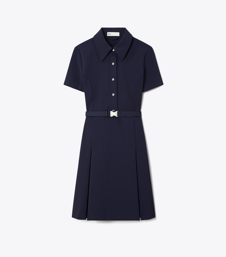 Tory Burch designer dresses Short-Sleeve Pleated Golf Dress in Tory Navy front