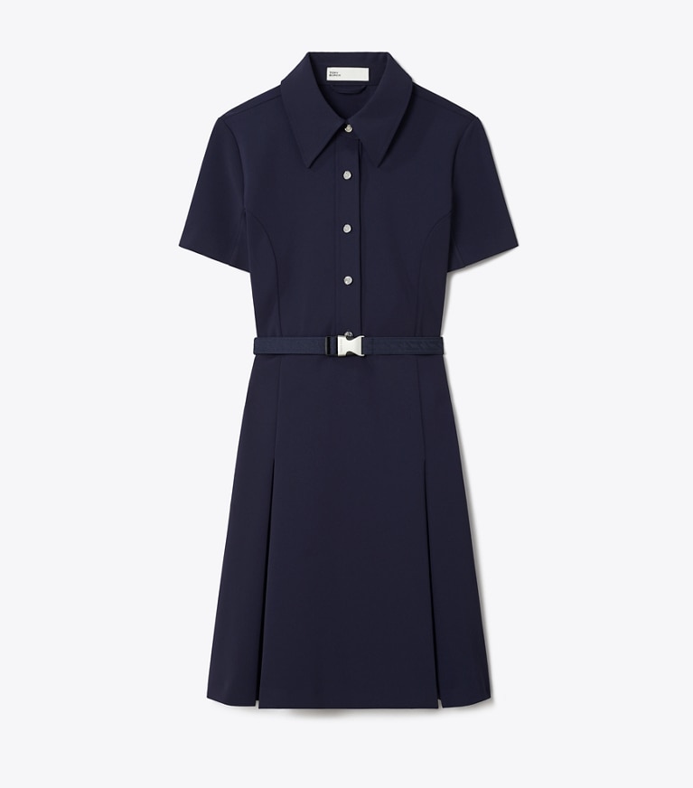 Tory Burch designer dresses Short-Sleeve Pleated Golf Dress in Tory Navy front