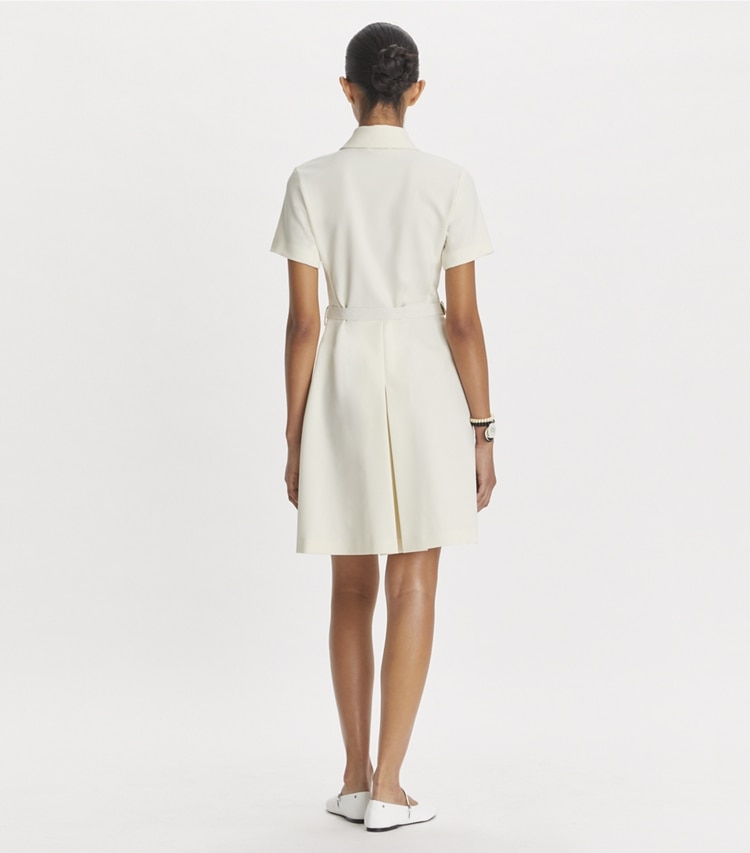 Tory Burch designer dresses Short-Sleeve Pleated Golf Dress in NEW IVORY on model back