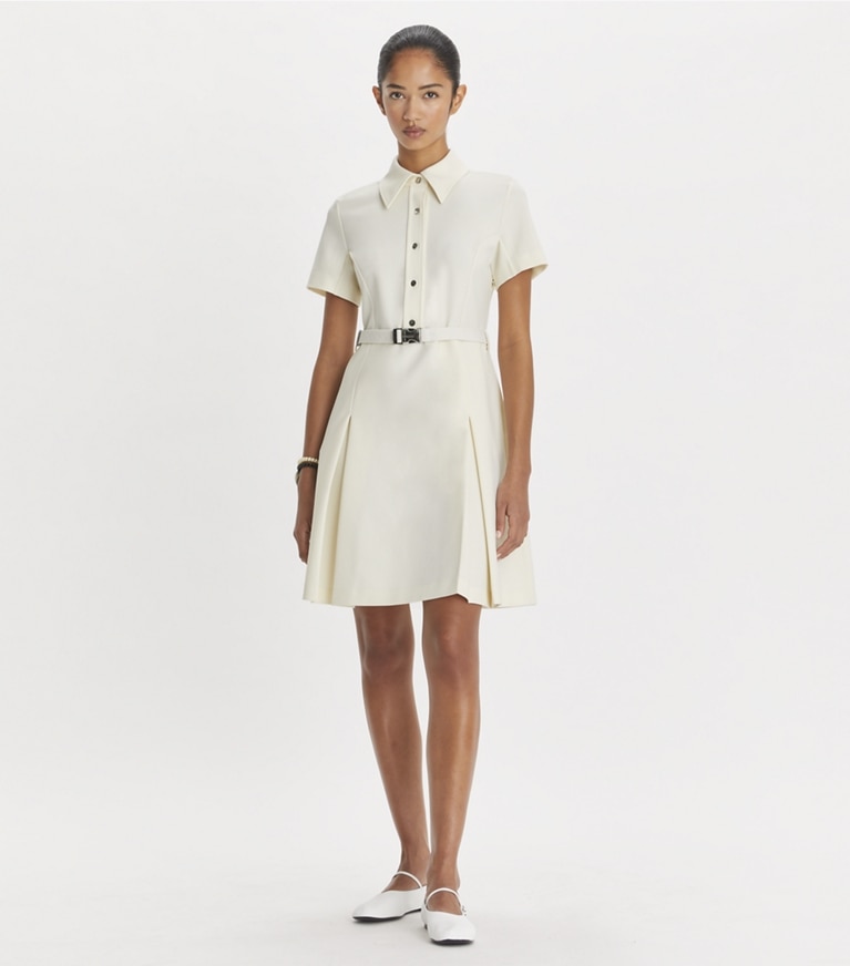 Tory Burch designer dresses Short-Sleeve Pleated Golf Dress in NEW IVORY front