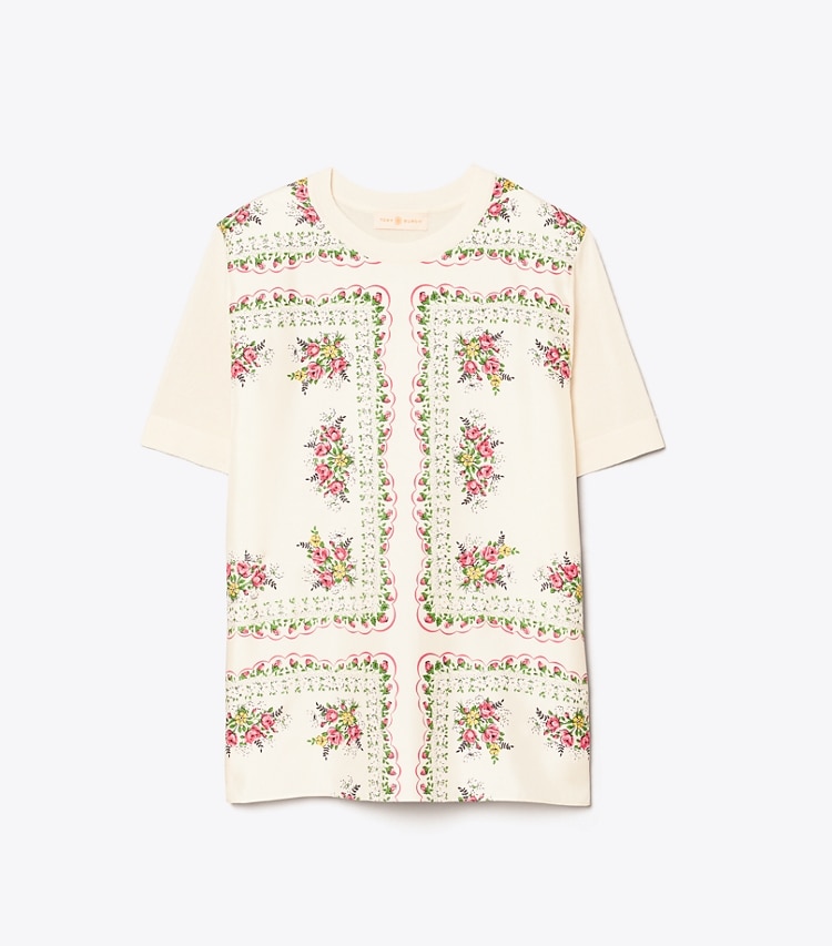Tory Burch designer sweaters Short-Sleeve Printed Pullover in Garden Veil front