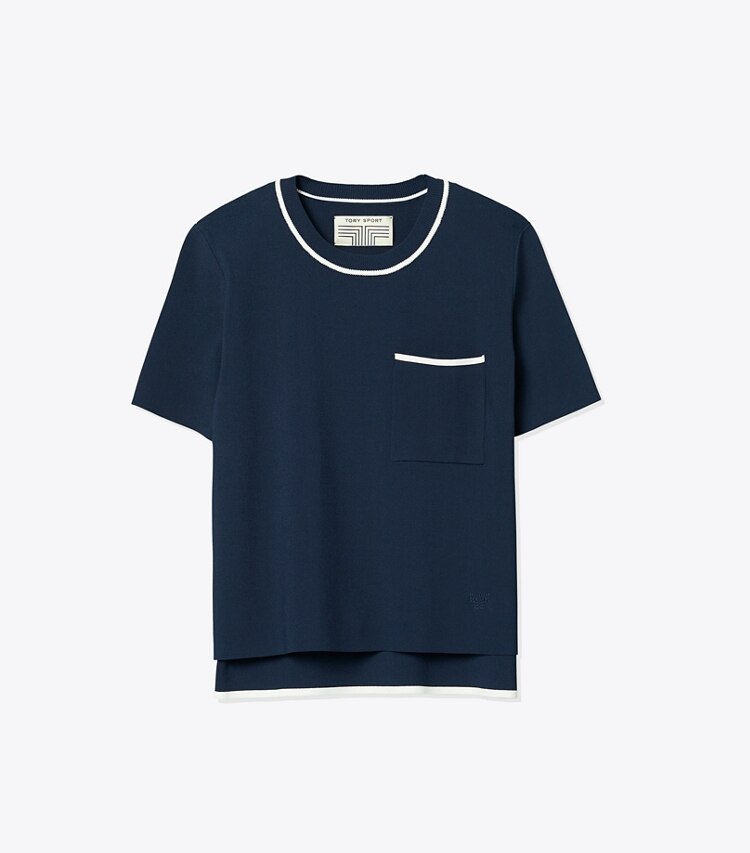 Tory Sport designer sweaters Short-Sleeve Tech Knit Sweater in Tory Navy front