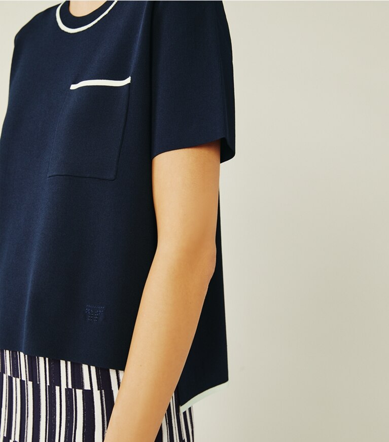 Tory Sport designer sweaters Short-Sleeve Tech Knit Sweater in Tory Navy front