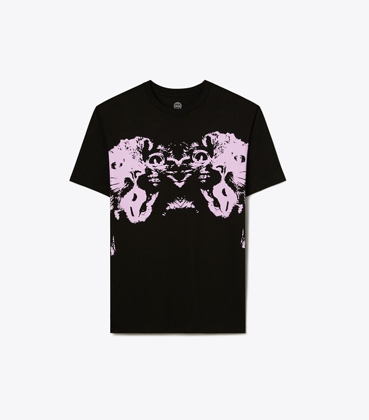Tory Burch designer トップス ショートスリーブ Tシャツ in Black International NY SS Pink Cat front