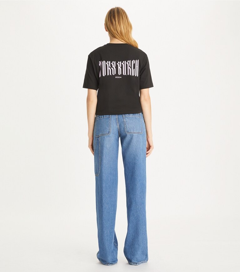 Tory Burch designer トップス ショートスリーブ Tシャツ in Black International NY SS Pink Cat front