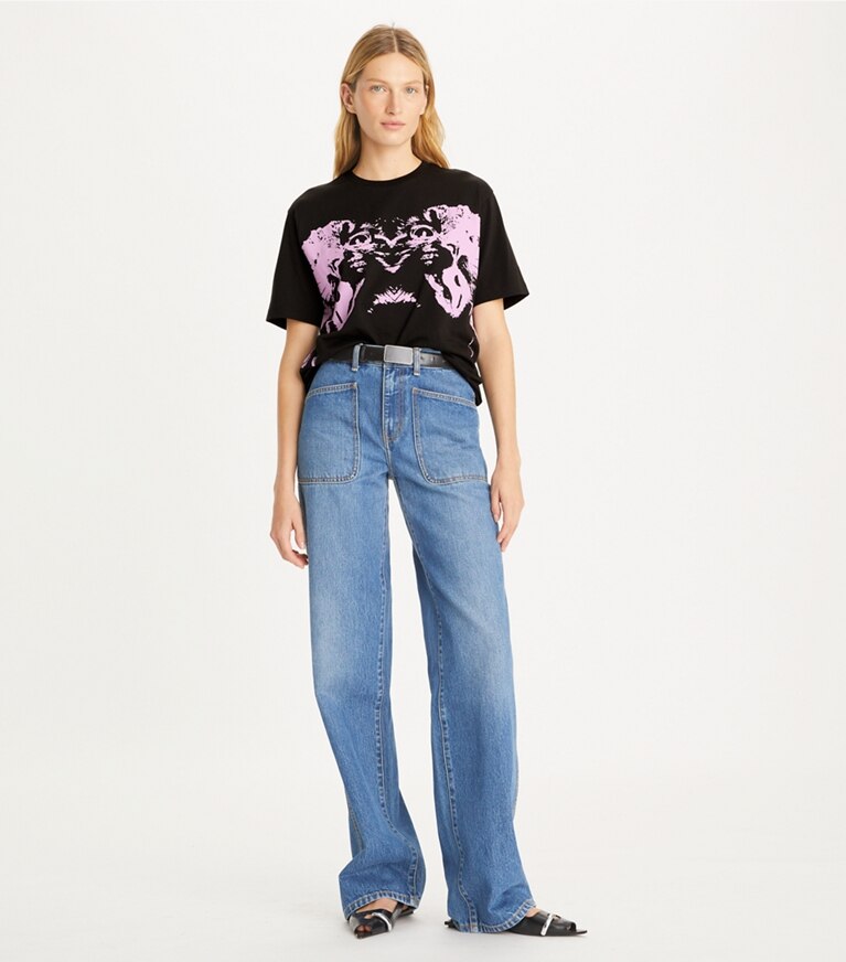 Tory Burch designer トップス ショートスリーブ Tシャツ in Black International NY SS Pink Cat front