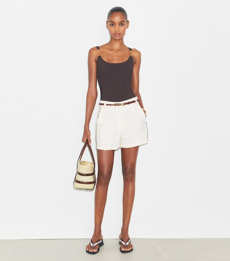 Tory Burch designer pantaloni Shorts in lino in White front