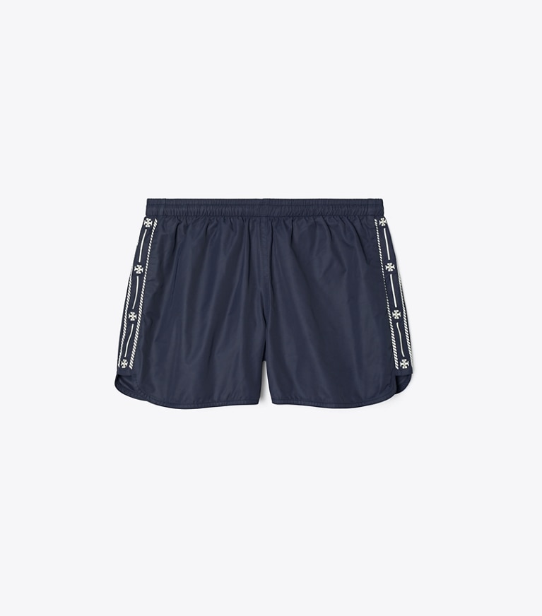Tory Sport designer pantaloni Shorts in nylon con logo ricamato in Deep Navy front