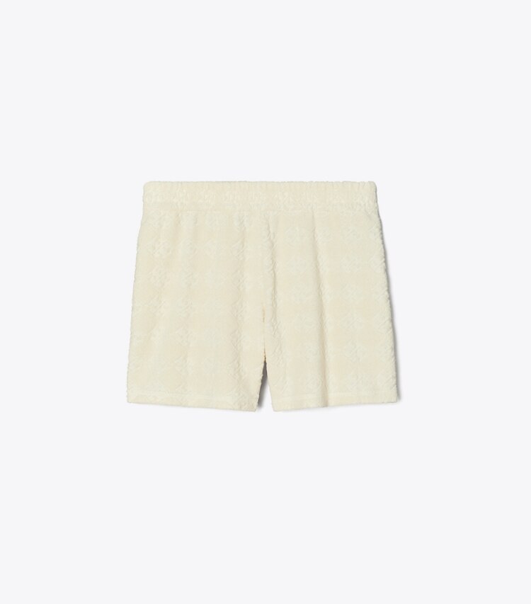 Tory Burch designer copricostume Shorts in spugna jacquard con logo in NEW IVORY front