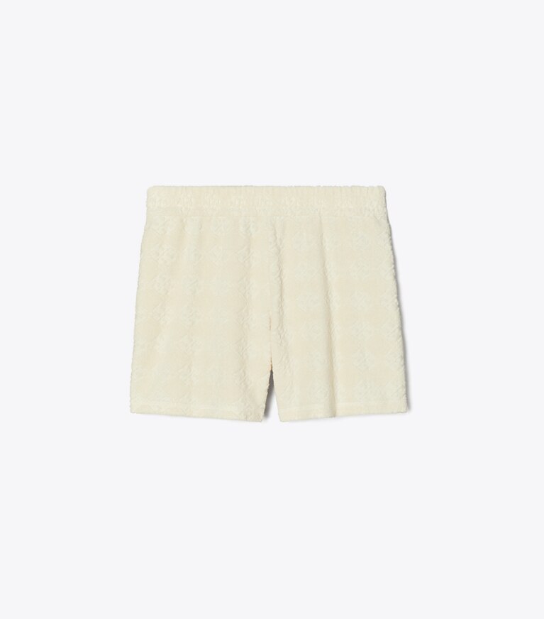 Tory Burch designer copricostume Shorts in spugna jacquard con logo in NEW IVORY front