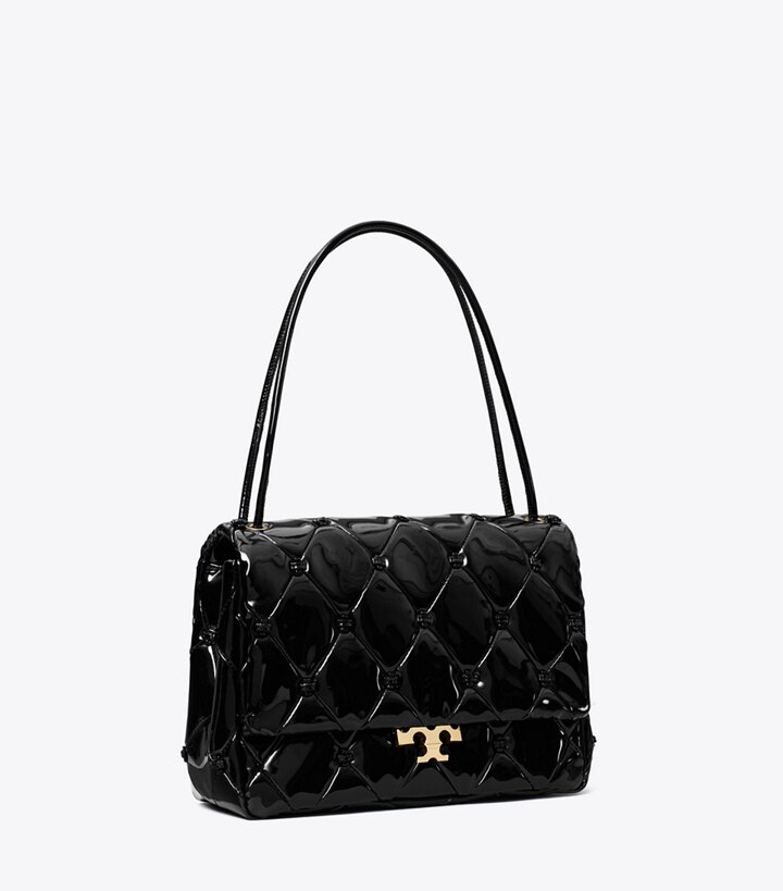 Tory Burch designer borse a tracolla Shoulder bag Bunny Knot Runway in pelle verniciata in Black angle