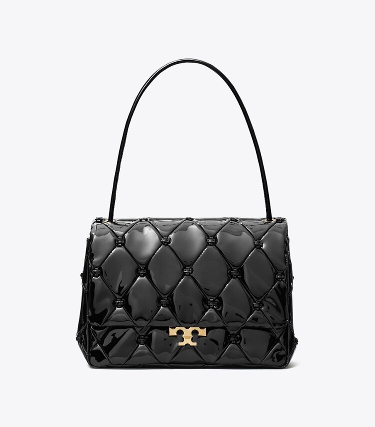 Tory Burch designer borse a tracolla Shoulder bag Bunny Runway con nodo in pelle verniciata in Black front