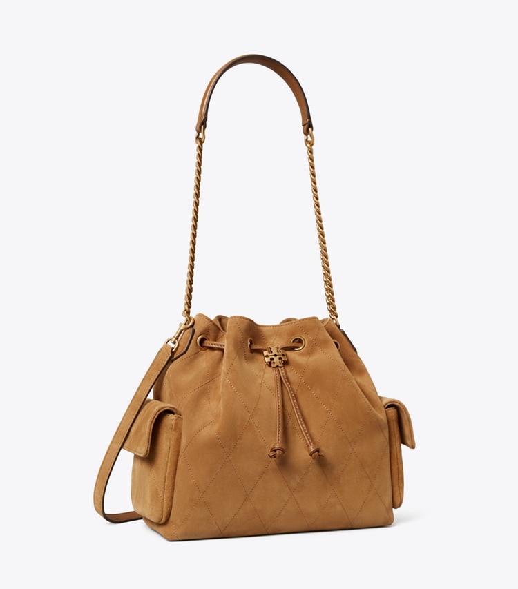 Tory Burch designer borse a tracolla Shoulder bag Charlie con coulisse in suede matelassé in WILD TABACCO angle