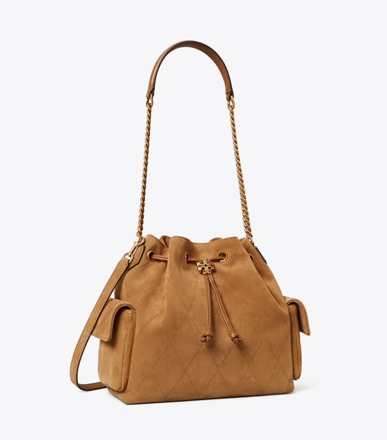 Tory Burch designer borse a tracolla Shoulder bag Charlie con coulisse in suede matelassé in WILD TABACCO angle