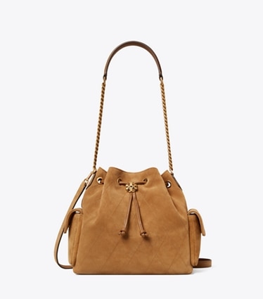 Tory Burch designer borse a tracolla Shoulder bag Charlie con coulisse in suede matelassé in Toffee front