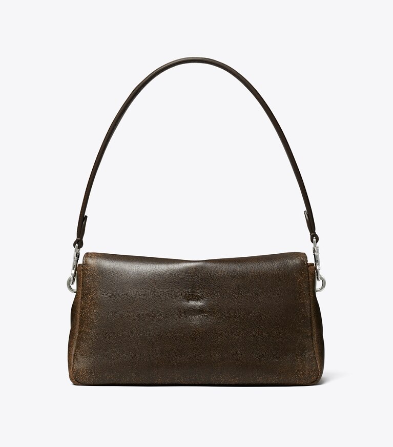 Tory Burch designer borse a tracolla Shoulder bag Charlie piccola con effetto vissuto in New Barley/ Dark Roast indietro