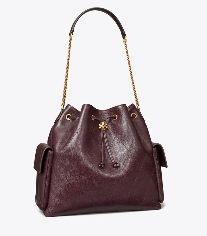 Tory Burch designer borse a tracolla Shoulder bag Charlie trapuntata grande con coulisse in Vintage Bordeaux angle