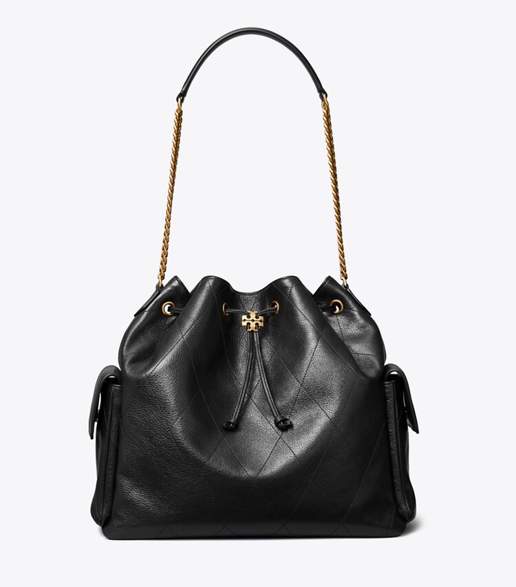 Tory Burch designer borse a tracolla Shoulder bag Charlie trapuntata grande con coulisse in Black front