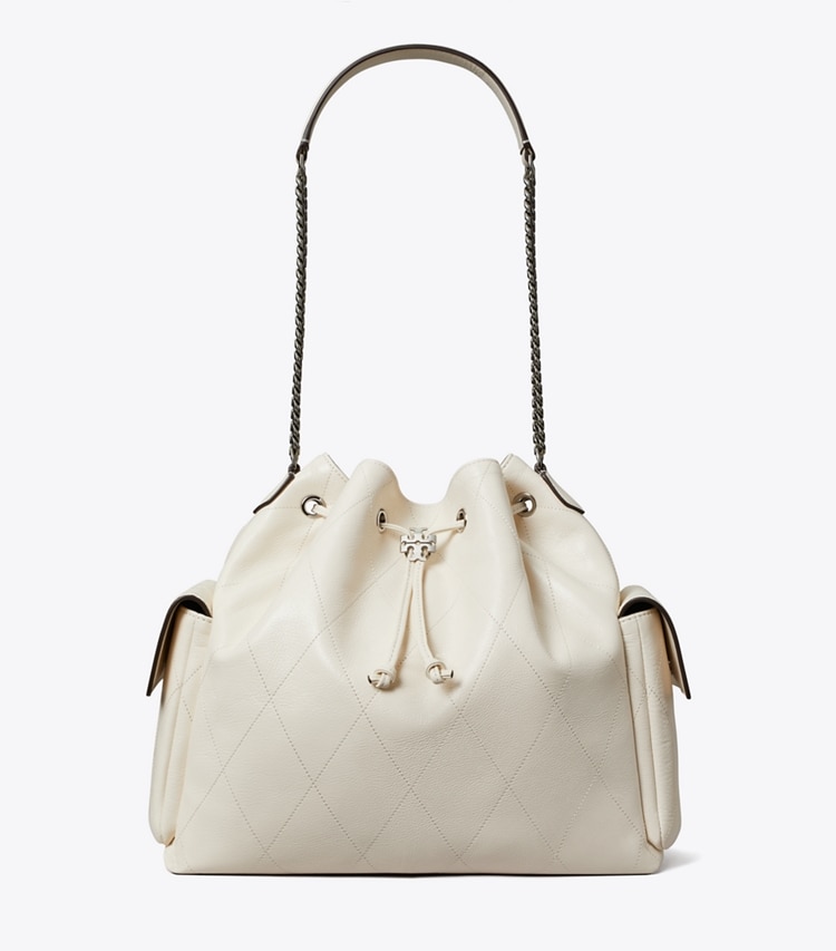 Tory Burch designer borse a tracolla Shoulder bag Charlie trapuntata grande con coulisse in Light Cream front