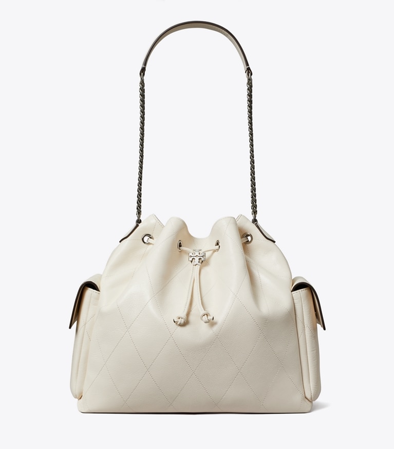 Tory Burch designer borse a tracolla Shoulder bag Charlie trapuntata grande con coulisse in Light Cream front