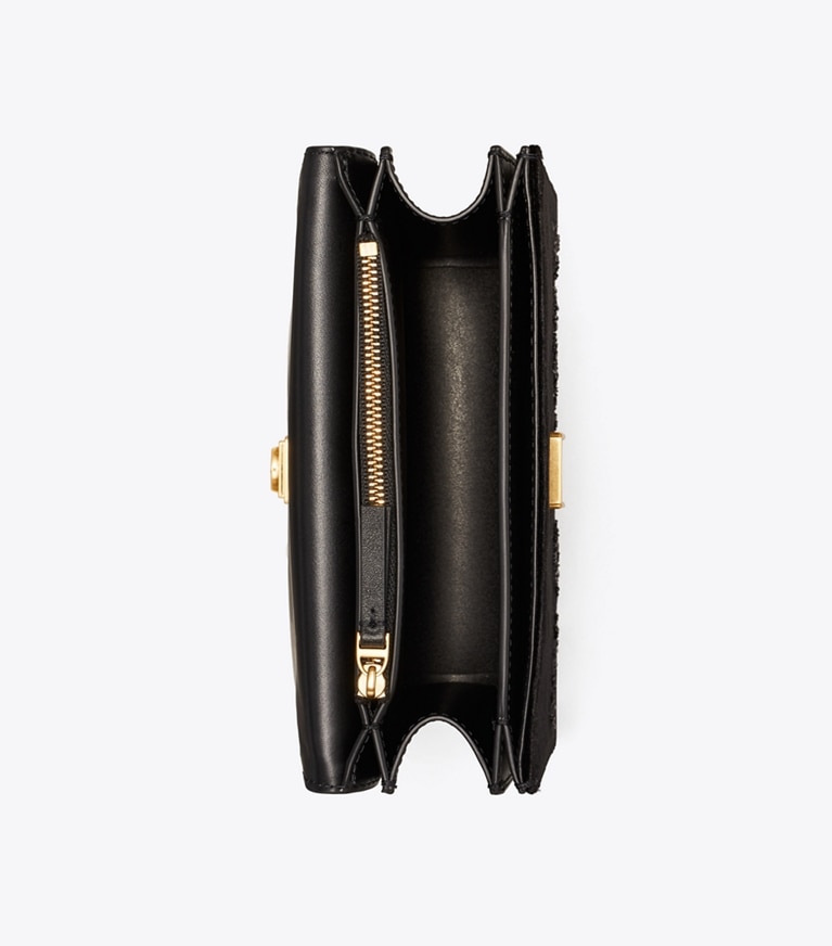 Tory Burch designer borse a tracolla Shoulder bag convertibile Eleanor piccola in velluto ricamato in Black / Black angle