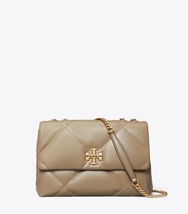 Tory Burch designer borse a tracolla Shoulder bag convertibile Kira con trapuntatura a diamante in Taupe Oak front