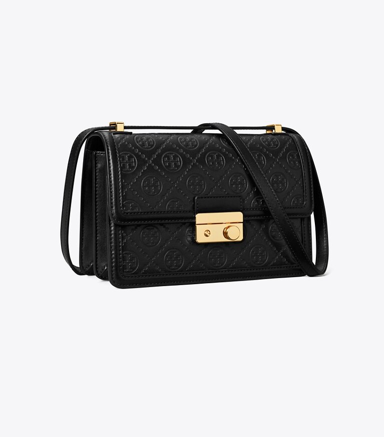 Tory Burch designer borse a tracolla Shoulder bag in pelle T monogram in Black angle