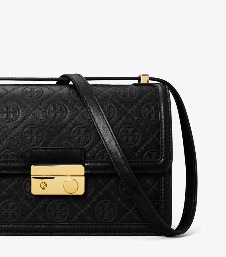 Tory Burch designer borse a tracolla Shoulder bag in pelle T monogram in Black angle