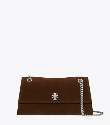 Tory Burch designer borse a tracolla Shoulder bag Kira in suede con dettaglio a girello in Dark Cocoa front