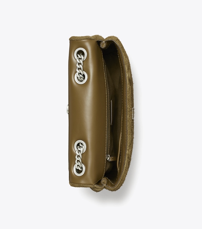 Tory Burch designer borse a tracolla Shoulder bag Kira in suede con trapuntatura a diamante in Deep Olive angle