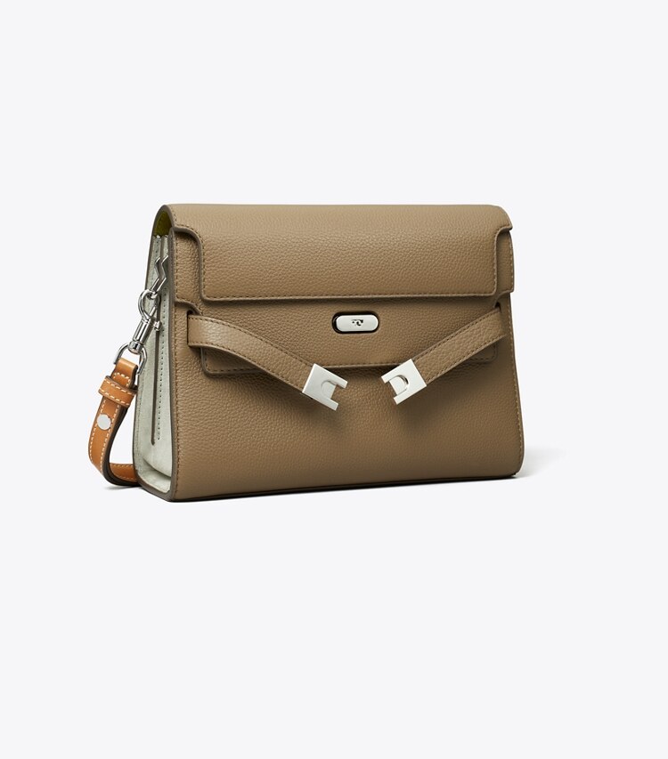 Tory Burch designer borse a tracolla Shoulder bag Lee Radziwill color-block in pelle martellata in Wild Mushroom angle