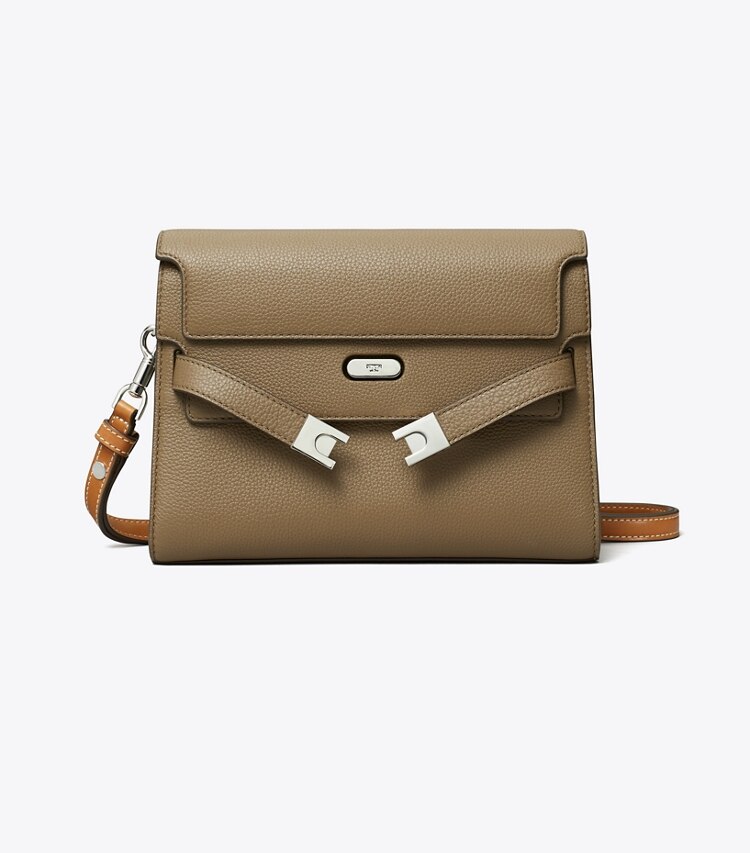 Tory Burch designer borse a tracolla Shoulder bag Lee Radziwill color-block in pelle martellata in Wild Mushroom front