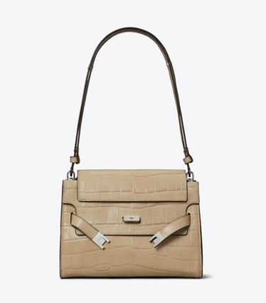 Tory Burch designer borse a tracolla Shoulder bag Lee Radziwill con rilievo a coccodrillo in Light Hickory front