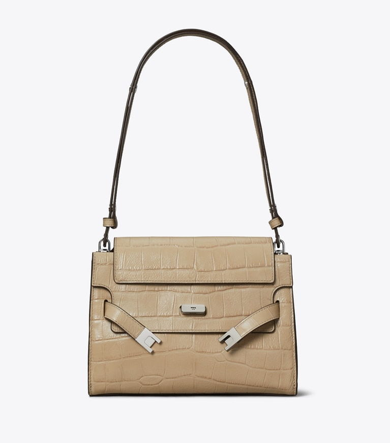 Tory Burch designer borse a tracolla Shoulder bag Lee Radziwill con rilievo a coccodrillo in Light Hickory front