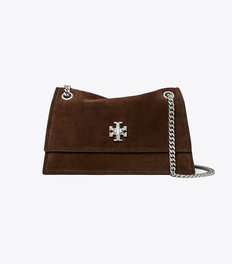 Tory Burch designer borse a tracolla Shoulder bag Mini Kira Turnlock in suede in Dark Cocoa front
