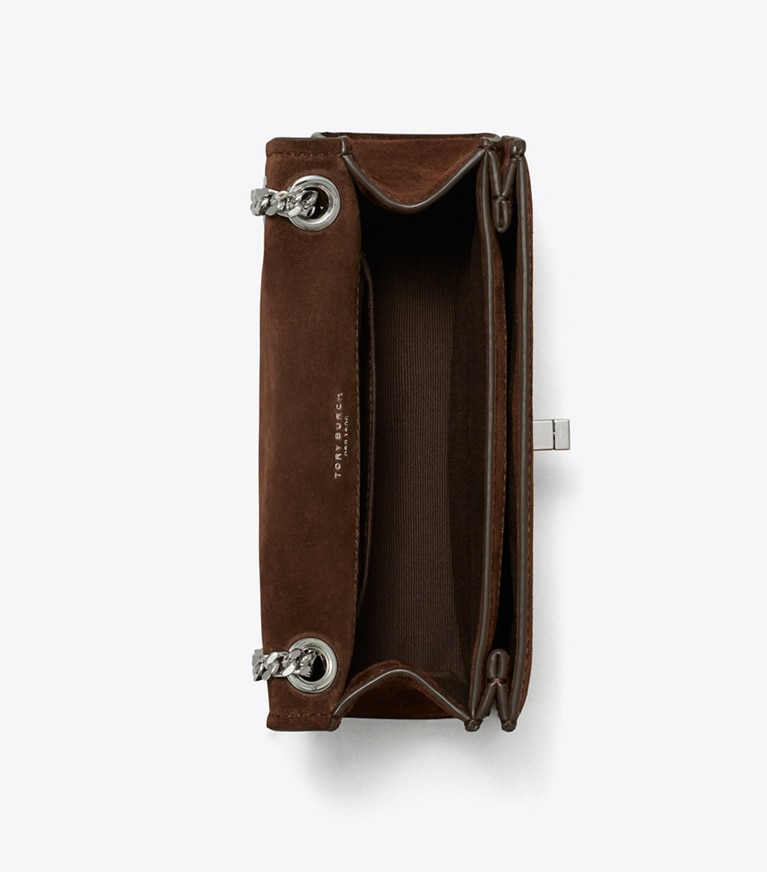 Tory Burch designer borse a tracolla Shoulder bag Mini Kira Turnlock in suede in Dark Cocoa angle