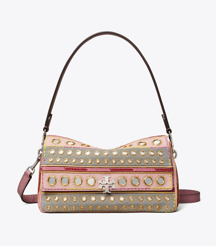 Tory Burch designer borse a tracolla Shoulder bag piccola Charlie con decorazioni in Pink / Gray front