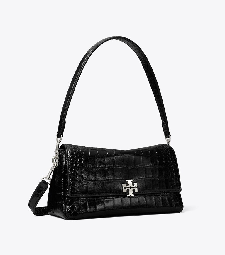 Tory Burch designer borse a tracolla Shoulder bag piccola Charlie con rilievo effetto coccodrillo in Black angle