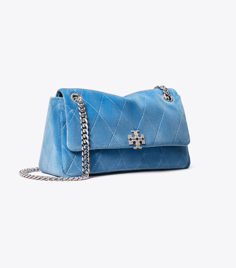 Tory Burch designer borse a tracolla Shoulder bag piccola Charlie in velluto matelassé con pavé in Electric Blue angle