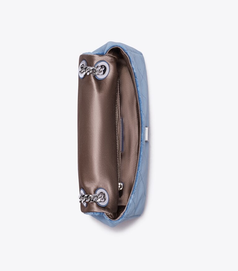Tory Burch designer borse a tracolla Shoulder bag piccola Charlie in velluto matelassé con pavé in Electric Blue superiore
