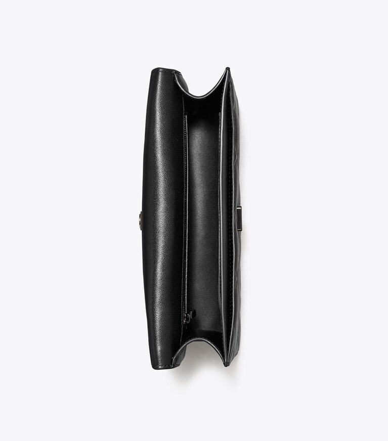 Tory Burch designer borse a tracolla Shoulder bag piccola convertibile Fleming in pelle pieno fiore lucida in Black/Black angle