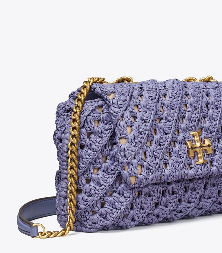 Tory Burch designer borse a tracolla Shoulder Bag piccola convertibile Kira all’uncinetto in Dark Lotus angle