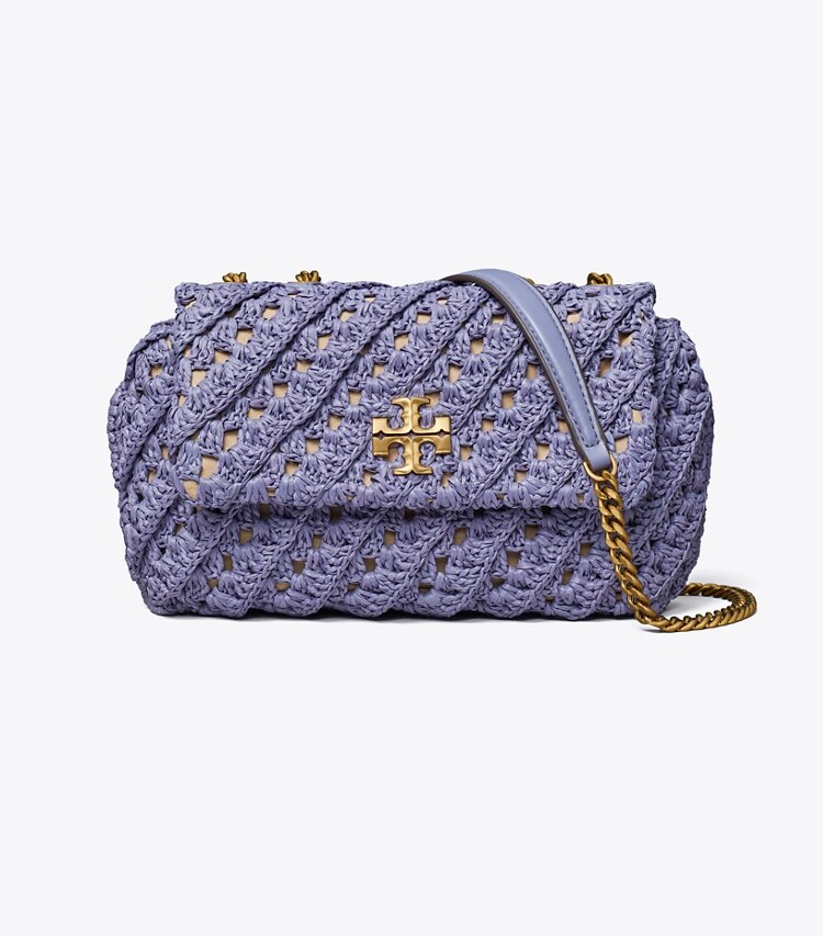 Tory Burch designer borse a tracolla Shoulder Bag piccola convertibile Kira all’uncinetto in Dark Lotus front