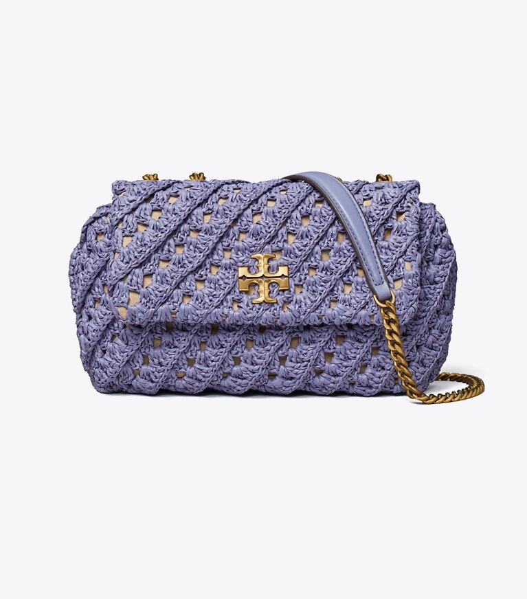 Tory Burch designer borse a tracolla Shoulder Bag piccola convertibile Kira all’uncinetto in Dark Lotus angle